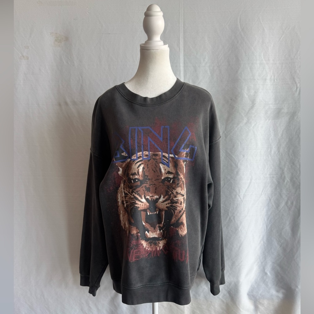 Anine Bing Black Graphic Tiger Crewneck Sweater